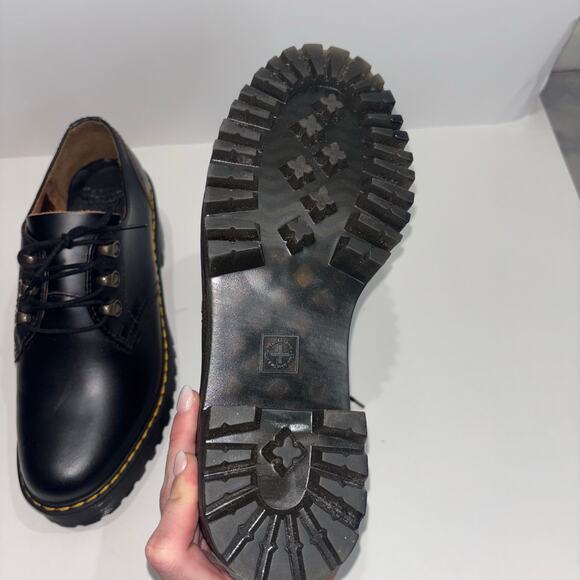 Dr. Martens Leona Lo Smooth Leather Heeled Lace-Up Platform Shoes – Black Size 8 - Picture 8 of 15